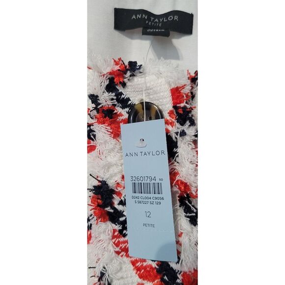 Ann Taylor Plaid Fringe Tweed Blazer‎ Coat Jacket Patriotic USA 12  Petite - Picture 12 of 13